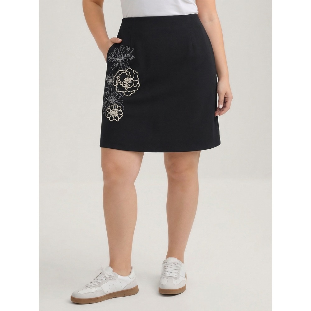 Charter Club Woman Black Floral Embroidered Pencil MiniSkirt Plus Size 24W Lined